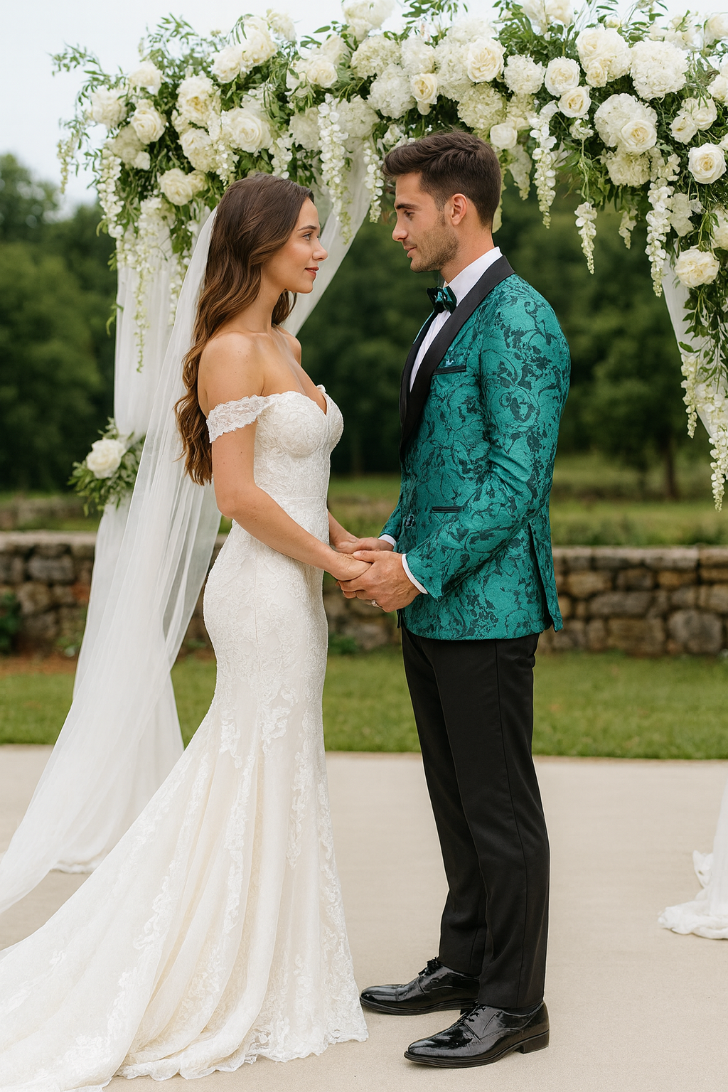 Turquoise Floral Tuxedo with Shawl Lapel – 4 Piece Set