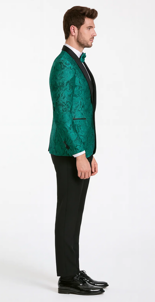 Turquoise Floral Tuxedo with Shawl Lapel – 4 Piece Set