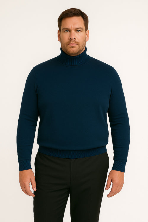 Men's Navy Blue Classic Turtleneck Sweater – Lightweight Knit Pullover
