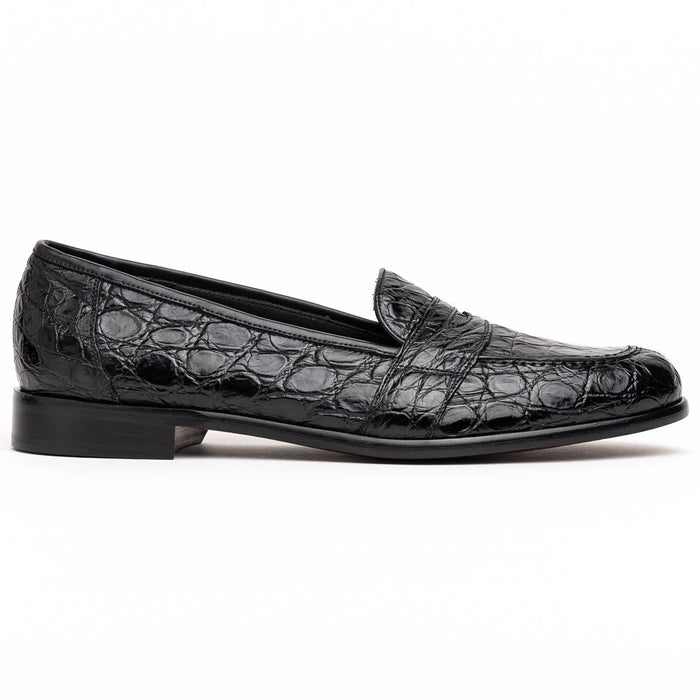 Zelli Tuscany Genuine Caiman Crocodile Penny Loafer in Black