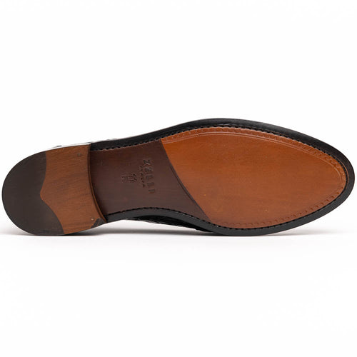 Zelli Tuscany Genuine Caiman Crocodile Penny Loafer in Black