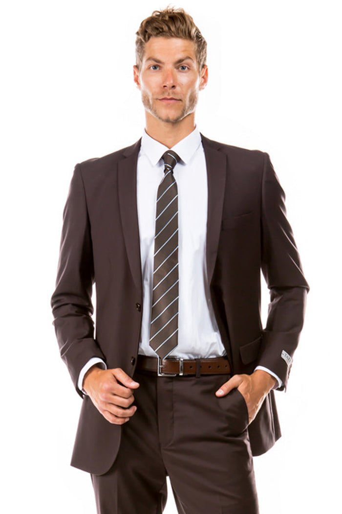 Men's Basic 2 Button Slim Fit Wedding Suit in Brown by Tazzio