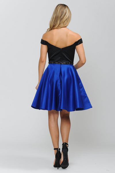 Poly USA 8532 Two-Tone Short Off the Shoulder Dress