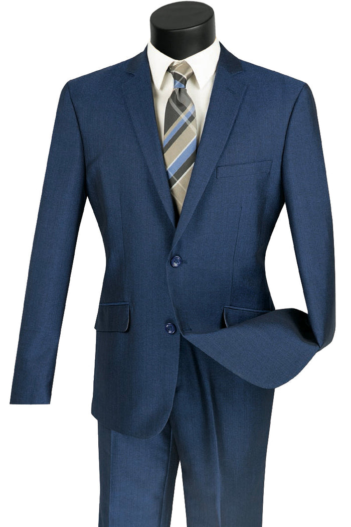Mens 2 Button Slim Fit Poplin Suit in Navy by Vinci