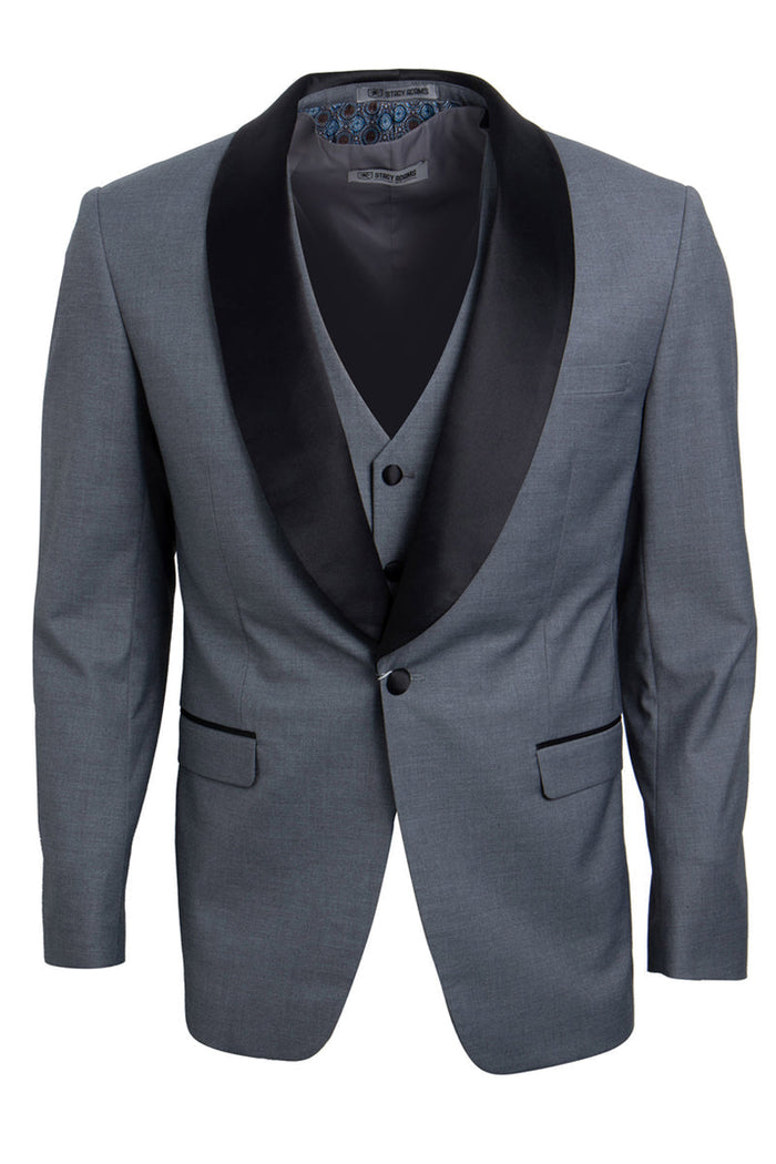 Men's Grey Stacy Adams 1-Button Shawl Lapel Tuxedo Vest