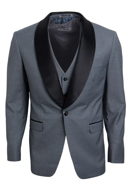 Designer Gray Prom Tuxedo - Grey Wedding Stacy Adams Vested Suit PROMTUXEDO