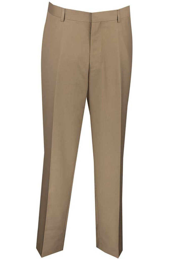 Men's Slim Fit Khaki Dress Pants - Wool-Blend Flat Front Slacks by Vinci