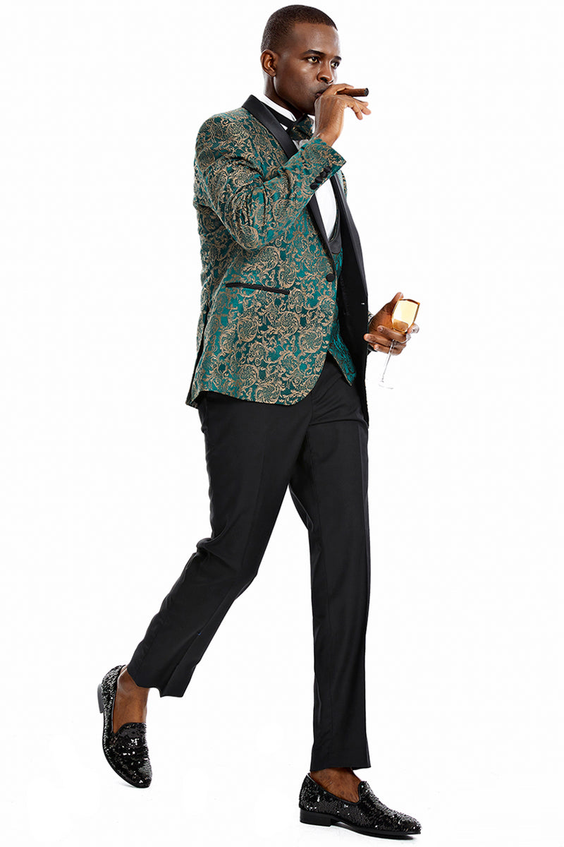 Men's Green & Gold Paisley One Button Tuxedo
