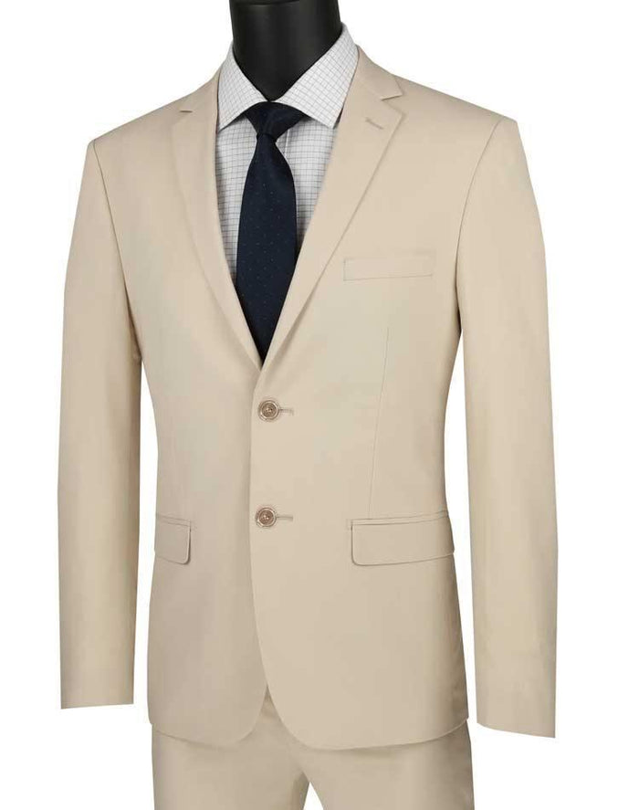 Ultra Slim Fit Stretch 2 Piece Suit Color Beige by Vinci