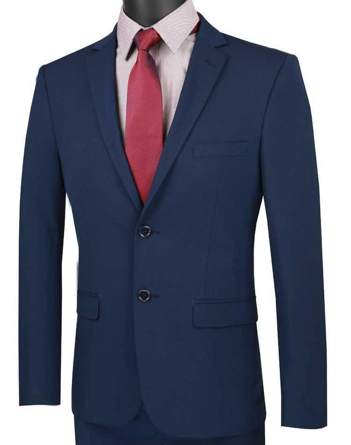 Ultra Slim Fit Stretch 2 Piece Suit Color Navy by Vinciin