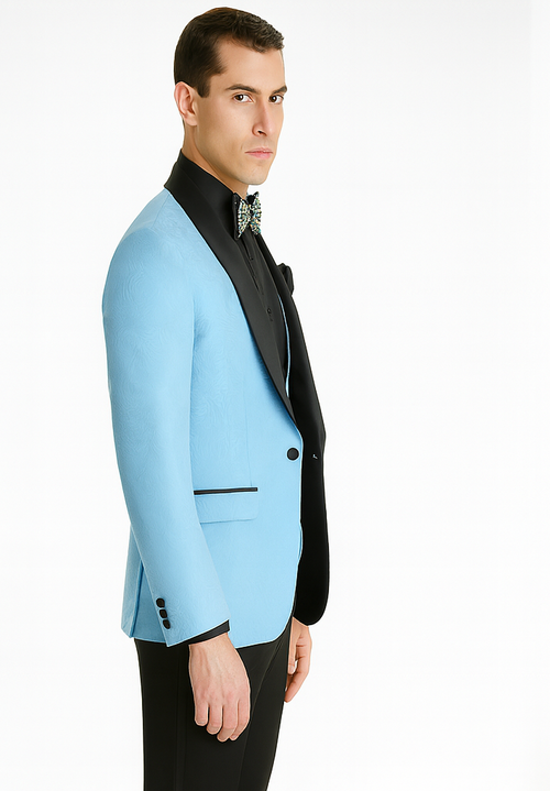 Unique Prom Suits - Interesting Fun - Men's Slim Fit Vested Paisley Light Blue Wedding Tuxedo