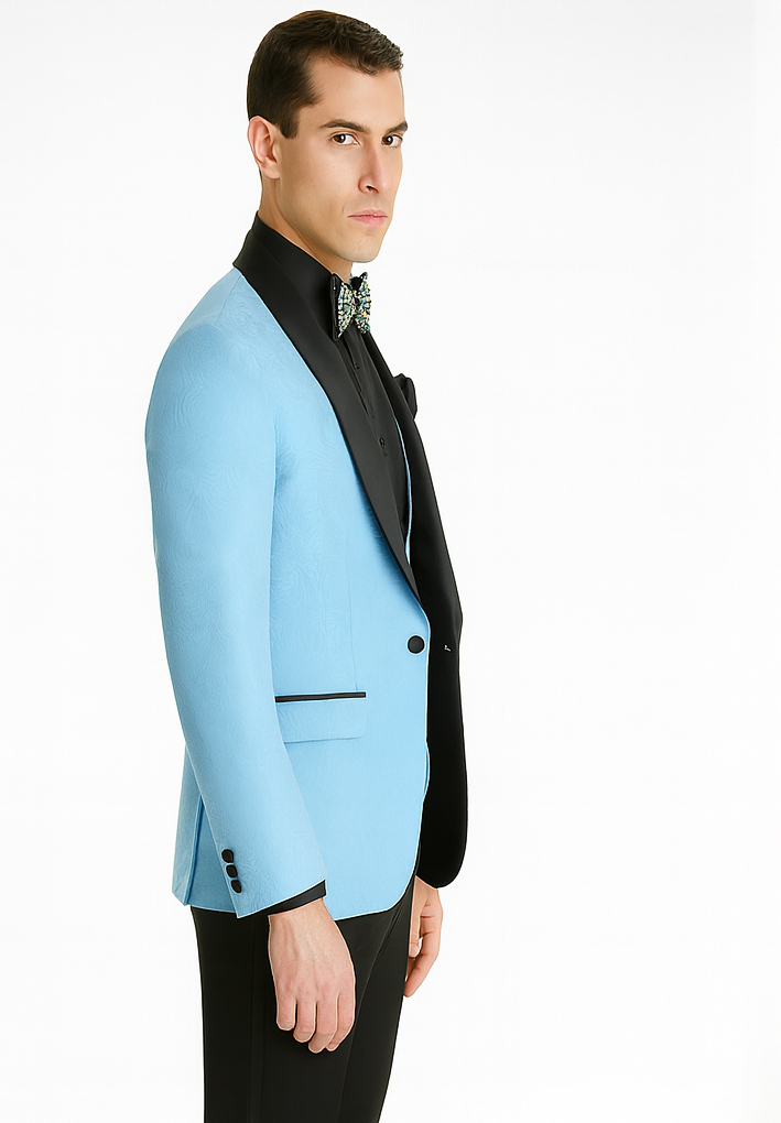 Unique Prom Suits - Interesting Fun - Men's Slim Fit Vested Paisley Light Blue Wedding Tuxedo