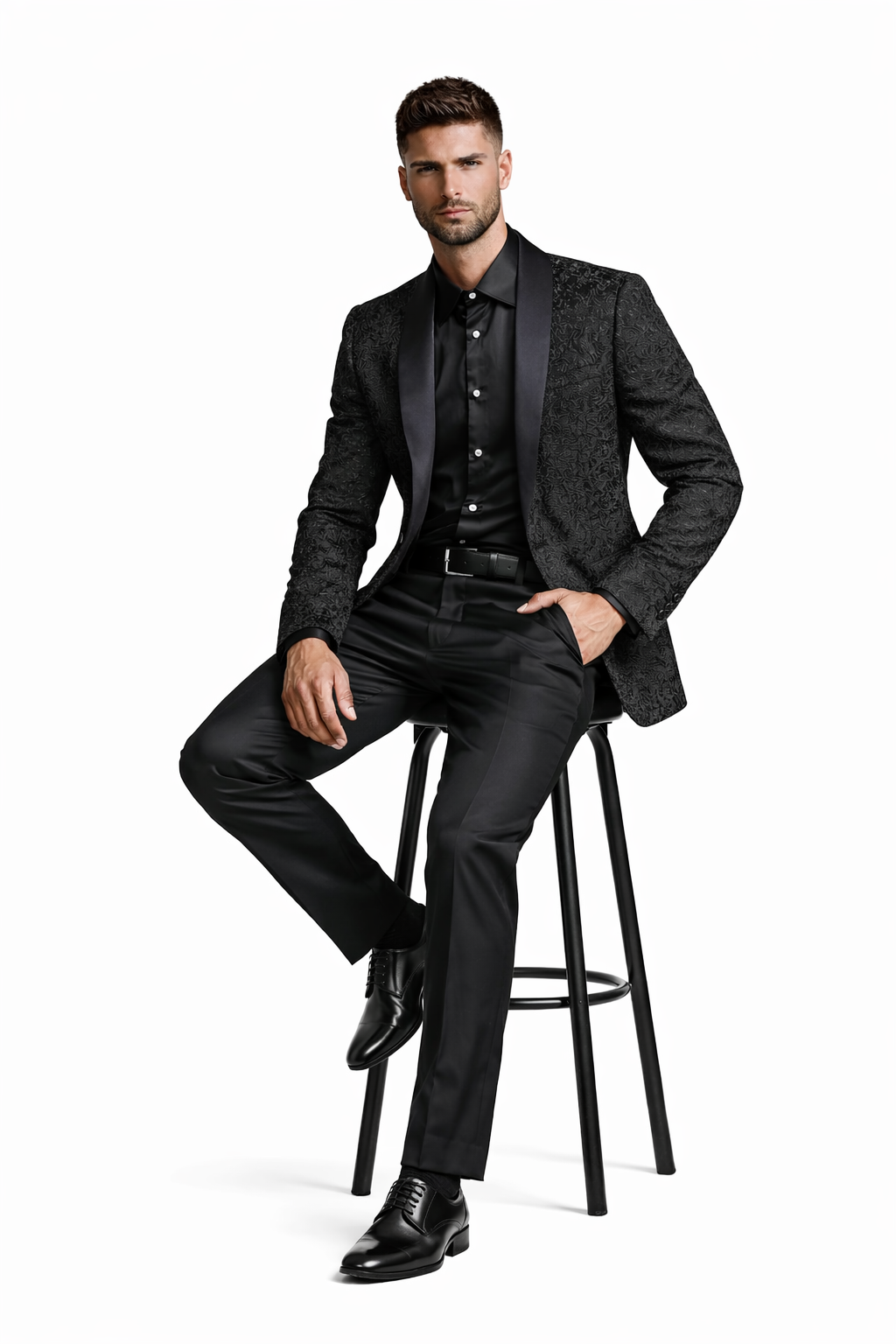 Unique Prom Suits - Interesting Fun - Men's Slim Fit Wedding & Prom Tonal Paisley Black Tuxedo