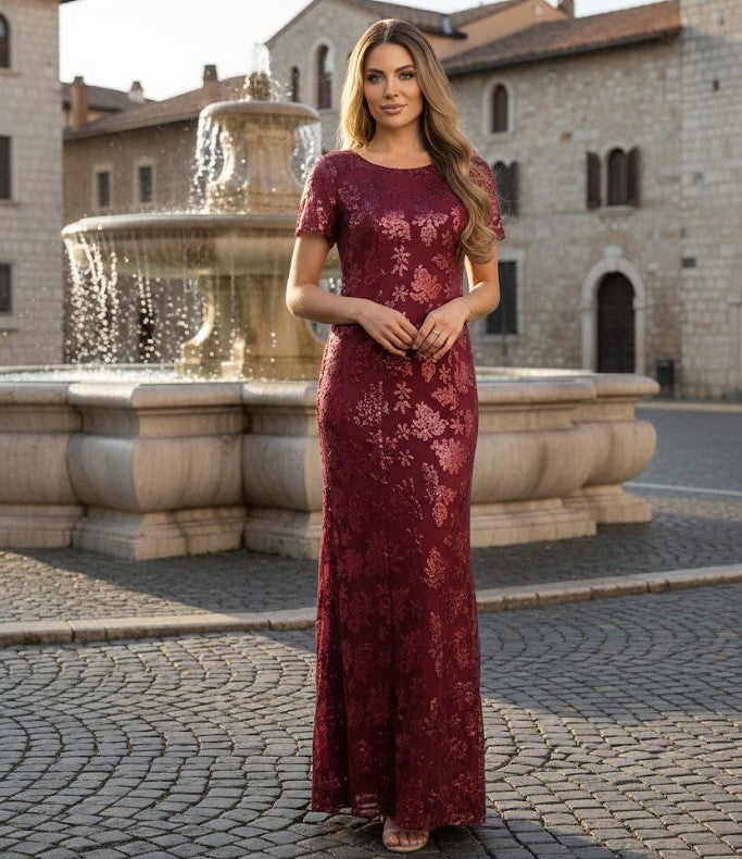 Mother-of-the-Bride Short Sleeve Formal Evening Dress by Eva USA 3456