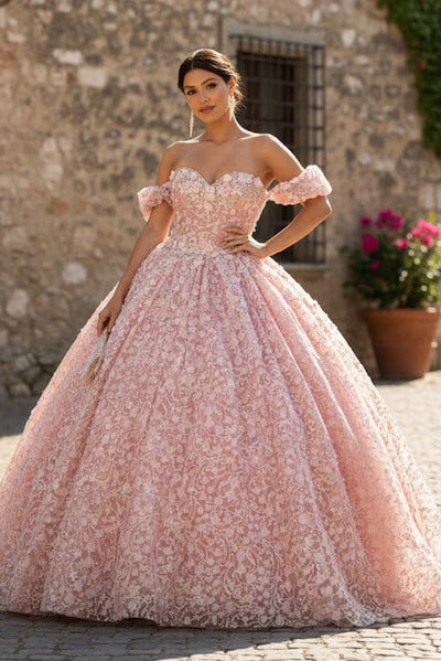 3D Floral Off Shoulder Ball Gown by Elizabeth K GL3019