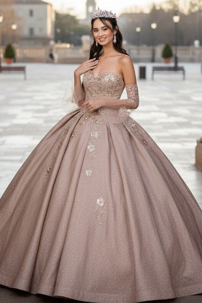Ruffled Glitter Ball Gown Sweetheart Quinceanera Dress by Elizabeth K GL1912