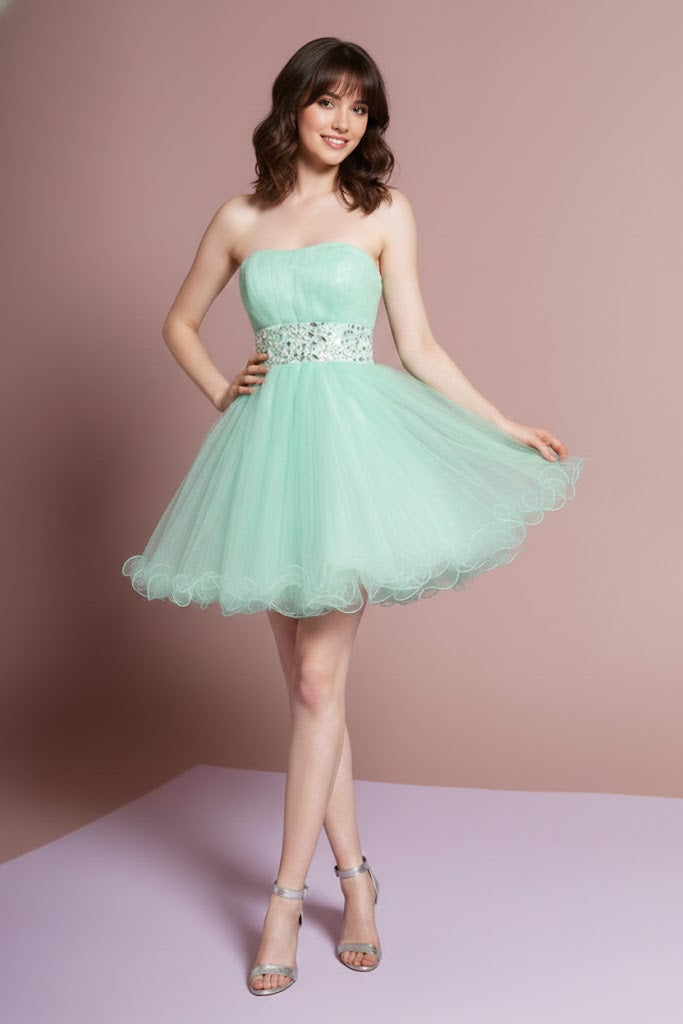 Strapless Jeweled Waistband Cocktail Dress by Elizabeth KGS1053