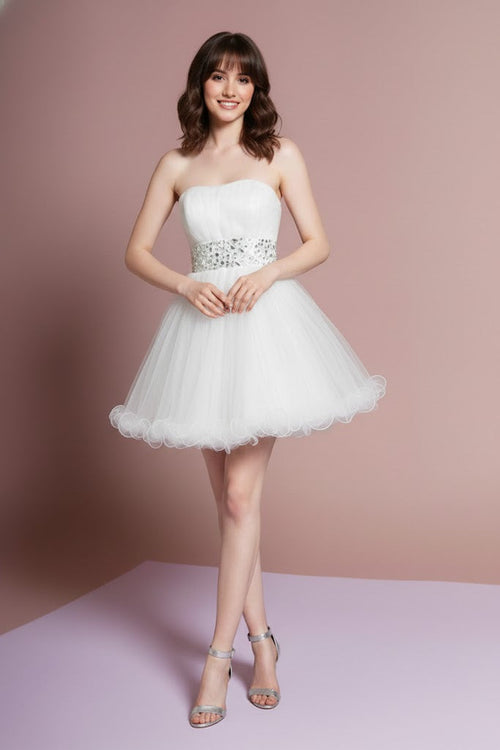 Strapless Jeweled Waistband Cocktail Dress by Elizabeth KGS1053