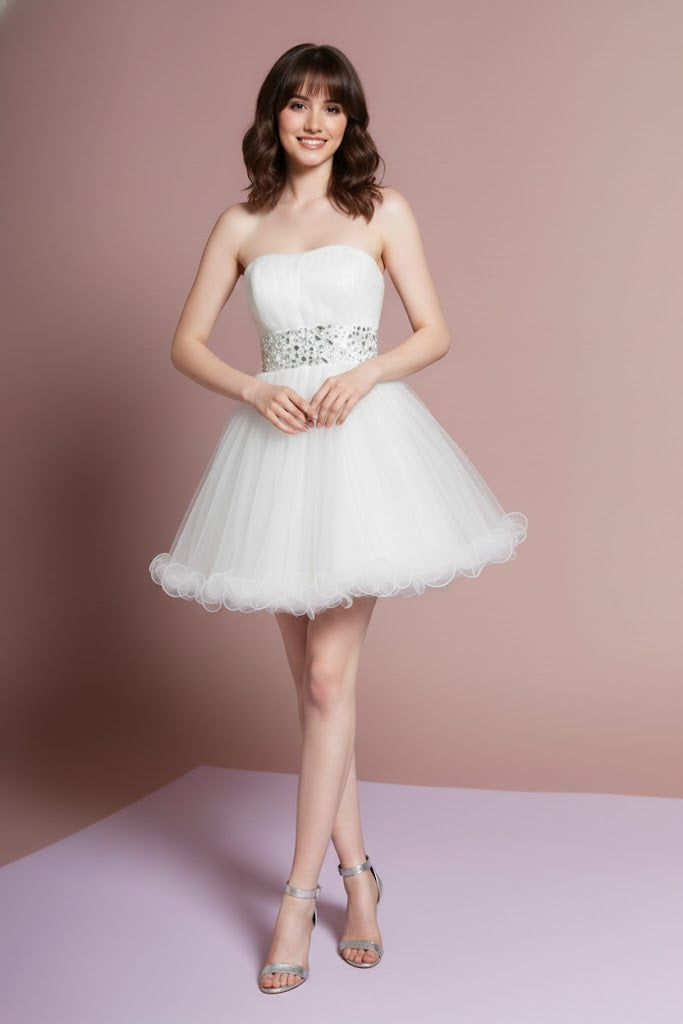 Strapless Jeweled Waistband Cocktail Dress by Elizabeth KGS1053