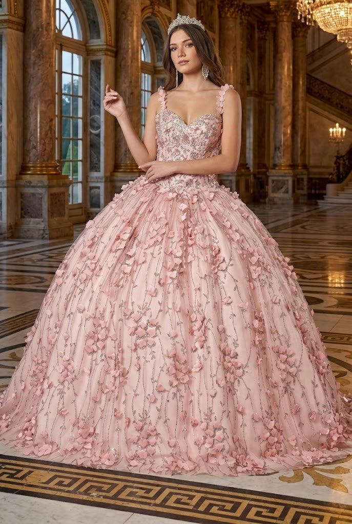 Blush Quinceanera Dress 3D Applique Sleeveless Ball Gown by Elizabeth K GL1959