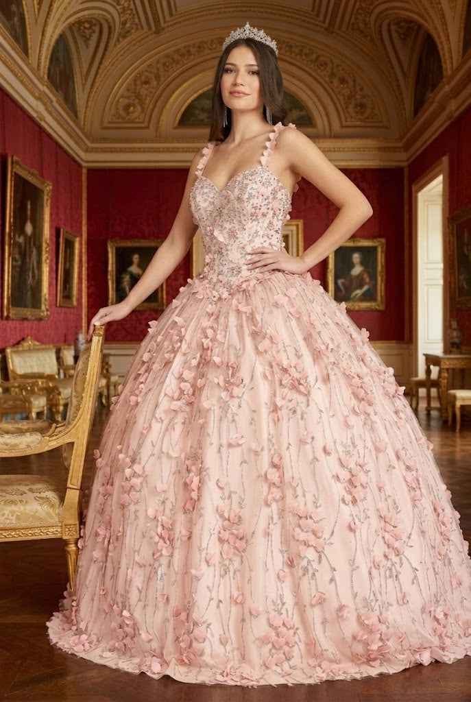 Blush Quinceanera Dress 3D Applique Sleeveless Ball Gown by Elizabeth K GL1959