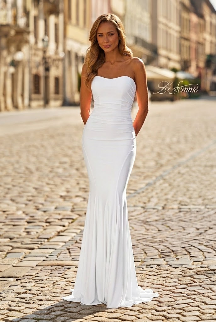 La Femme 33403 Semi Sweetheart Ruched Waist Gown
