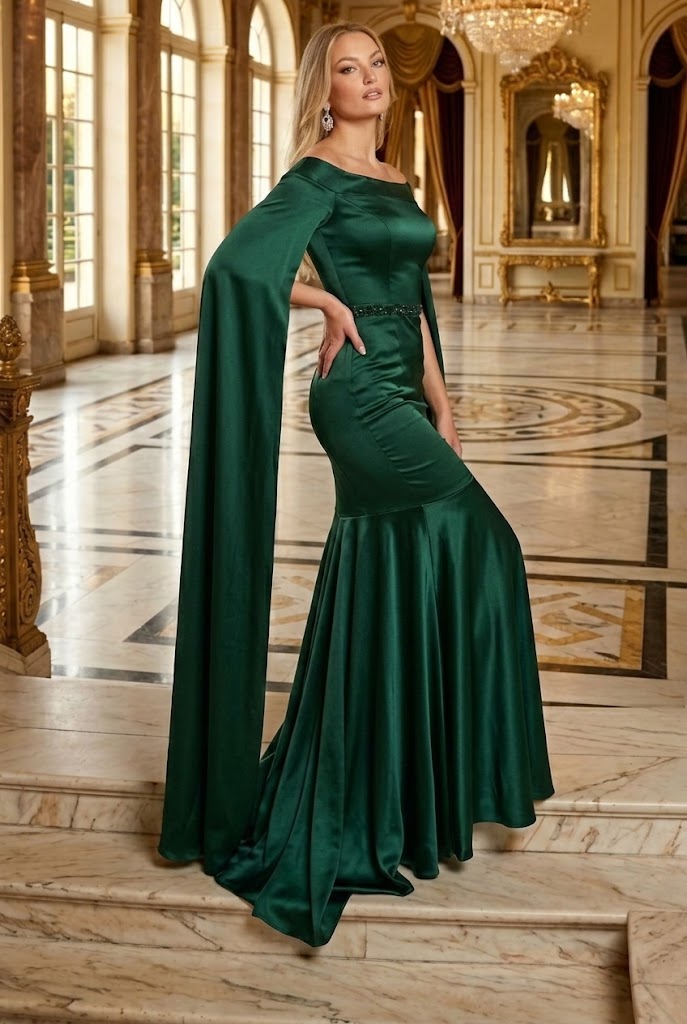 V-Neck Cape Sleeve Mermaid Formal Evening Dress