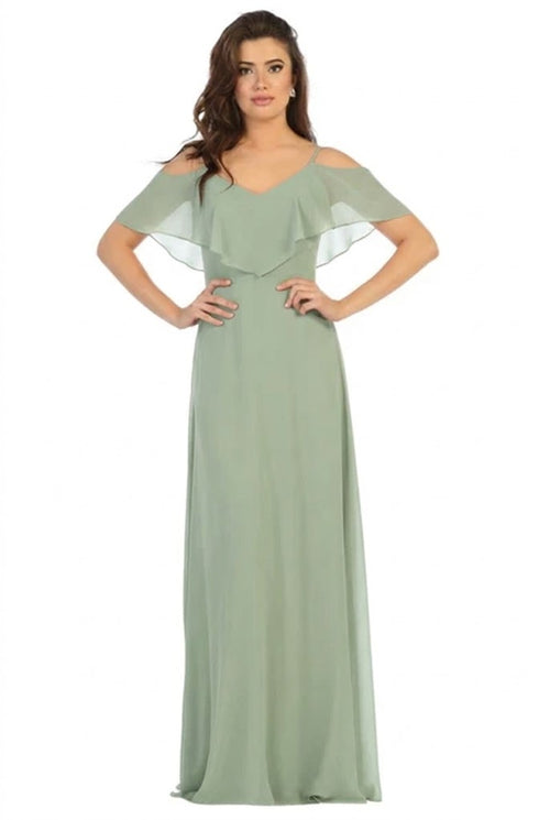Cold Shoulder Long Simple Elegant Bridesmaid Dress