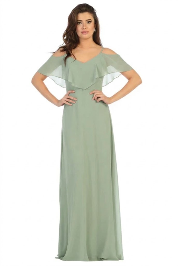 Cold Shoulder Long Simple Elegant Bridesmaid Dress