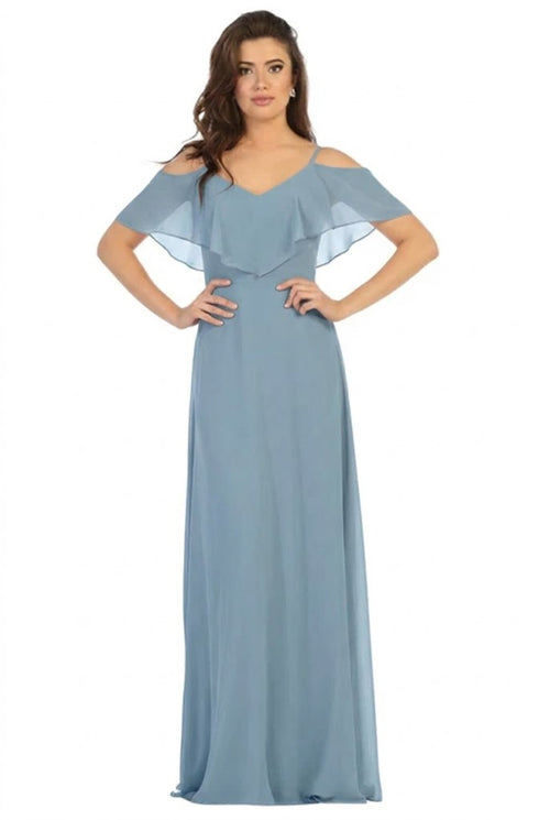 Cold Shoulder Long Simple Elegant Bridesmaid Dress
