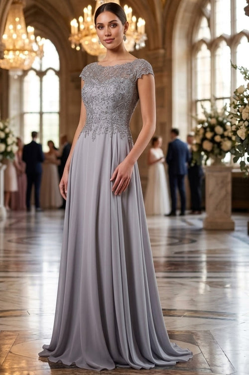 Deklaire K311 Chiffon A-Line Gown with Cap Sleeves – Mother of the Bride Dress