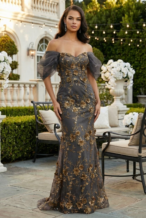 Charcoal/Gold Quinceanera Mom Dresses Mother of the Quince Gowns