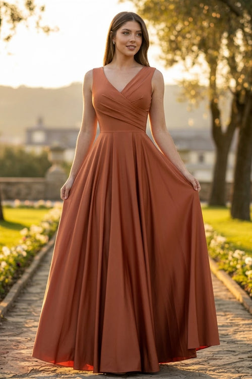 Lenovia 5242 Side Pockets A-line Shiny Long Simple Formal Evening Gown
