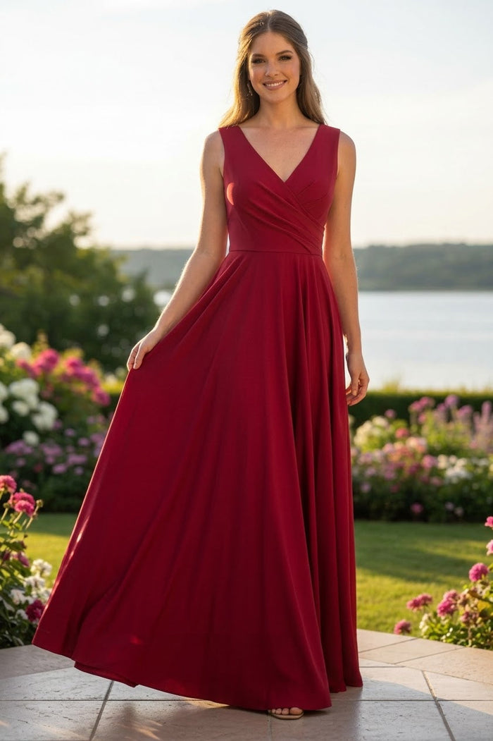Lenovia 5242 Side Pockets A-line Shiny Long Simple Formal Evening Gown