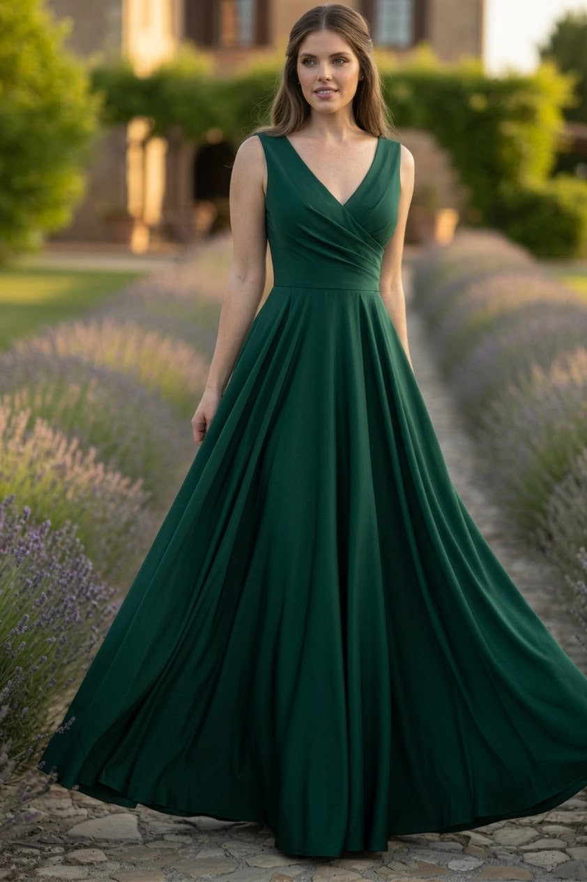 Lenovia 5242 Side Pockets A-line Shiny Long Simple Formal Evening Gown