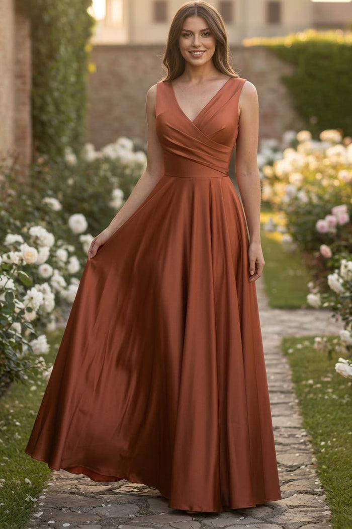 Lenovia 5242 Side Pockets A-line Shiny Long Simple Formal Evening Gown