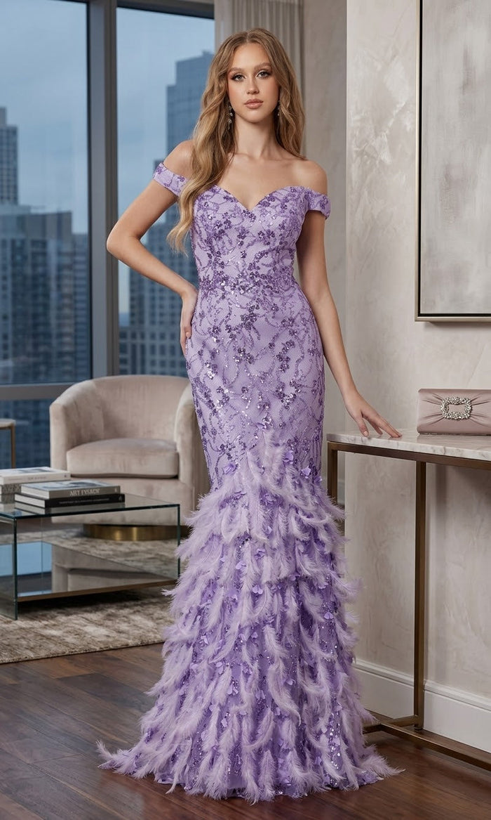 Nox Anabel C1106 Glamorous Glitter Prom Dress with Feather Skirt
