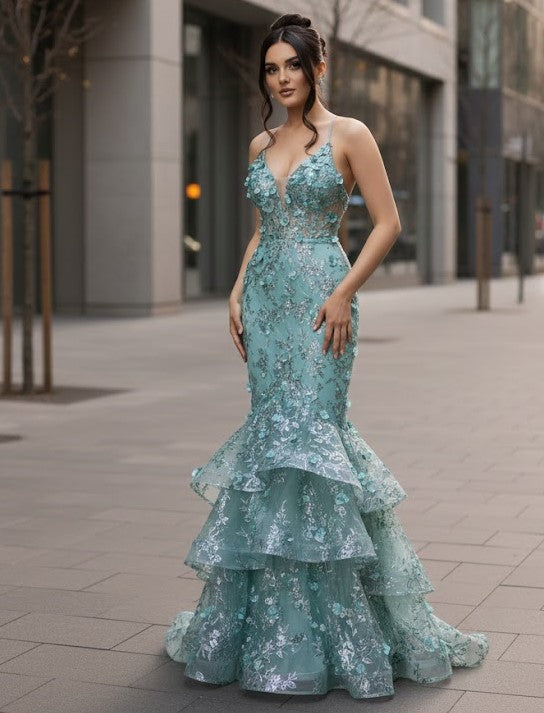 Prom Dress Plunging V-Neck Beaded Formal Gown By Royal Queen RQ8148