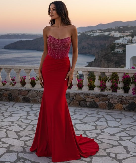 Long Evening Dress Mermaid Beaded Prom Gown By Amelia Couture 3042