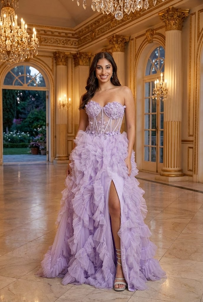 Red Carpet Dress Strapless A-Line High Slit Gown By