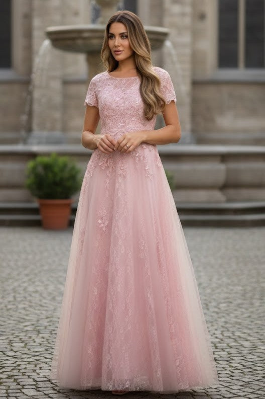 Eva USA 5261 Monochrome Appliqué Tulle Mother of the Bride Gown