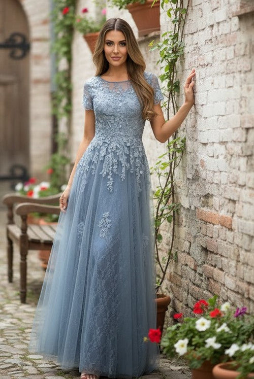 Eva USA 5261 Monochrome Appliqué Tulle Mother of the Bride Gown