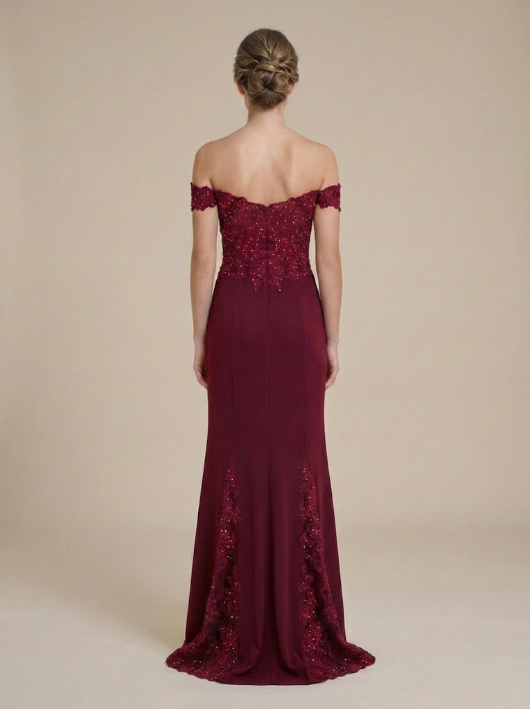 Off-Shoulder Beaded Embroidered Mermaid Formal Gown with Mesh Godet Skirt By Lenovia 8137