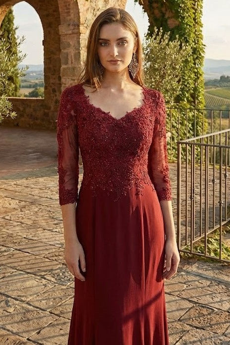 3/4 Sleeve Mother Of The Bride Dress Modest Formal Evening Gown