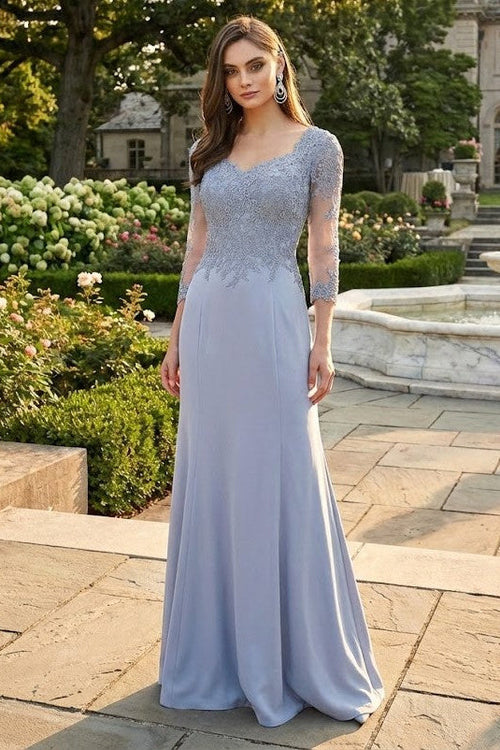 3/4 Sleeve Mother Of The Bride Dress Modest Formal Evening Gown