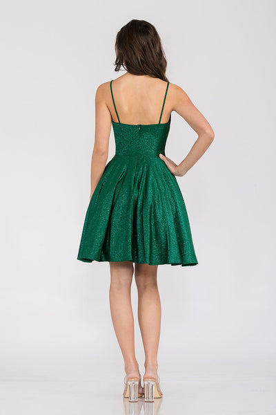 Short Metallic V-Neck A-Line Dress with Pockets by Perrty 3075