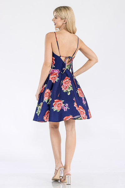 Lenovia 5307 Sleeveless V-Neck Print Taffeta A-line Dress