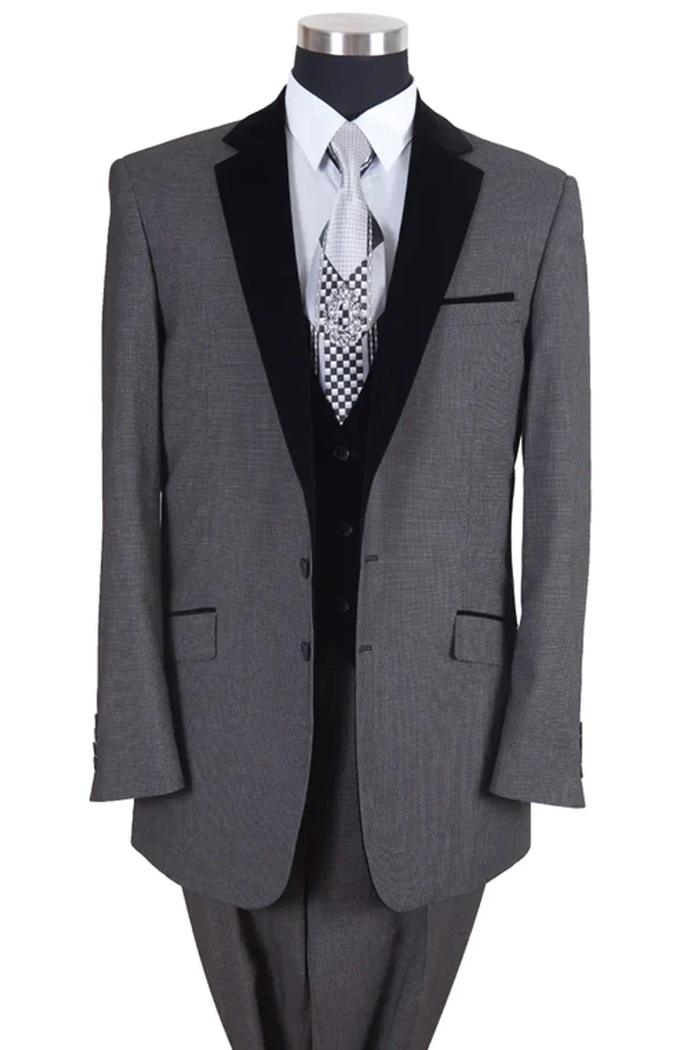 Designer Gray Prom Tuxedo - Grey Wedding Tuxedo With Black Velvet Lapel by PROMTUXEDO