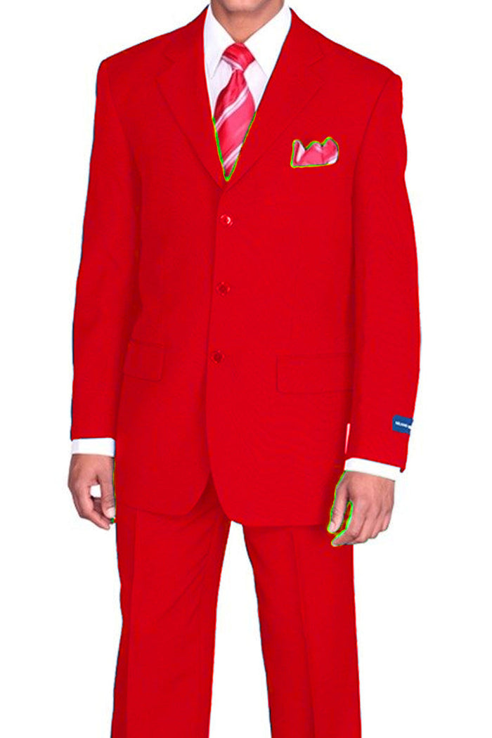 Mens 3 Button Classic Fit Poplin Suit in Red by Fortino Landiin