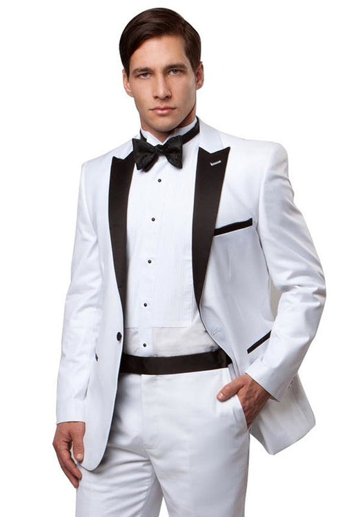 Men's Slim Fit Peak Lapel Tuxedo in White & Black